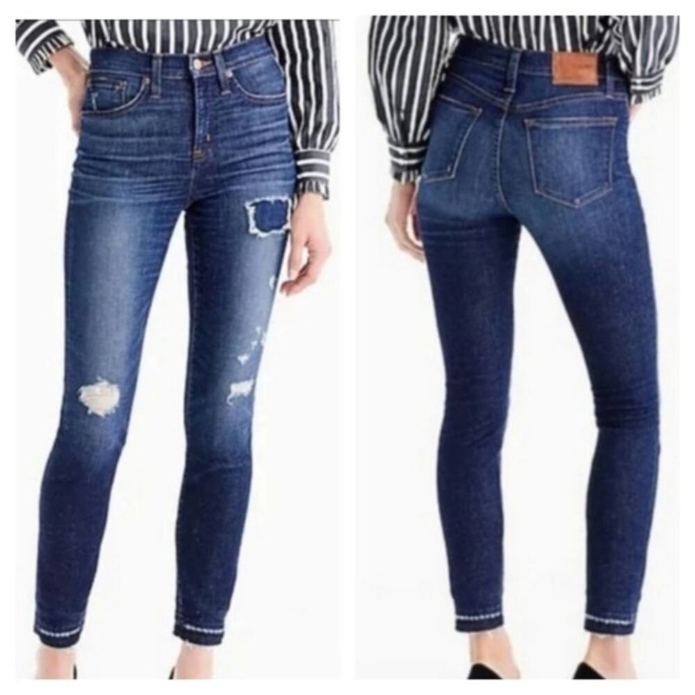 J. Crew Lookout High Rise Skinny Jeans Dark Wash Distressed Raw Hem 26‎